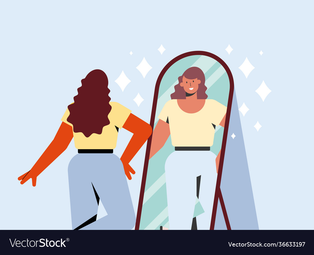 Woman and mirror Royalty Free Vector Image - VectorStock