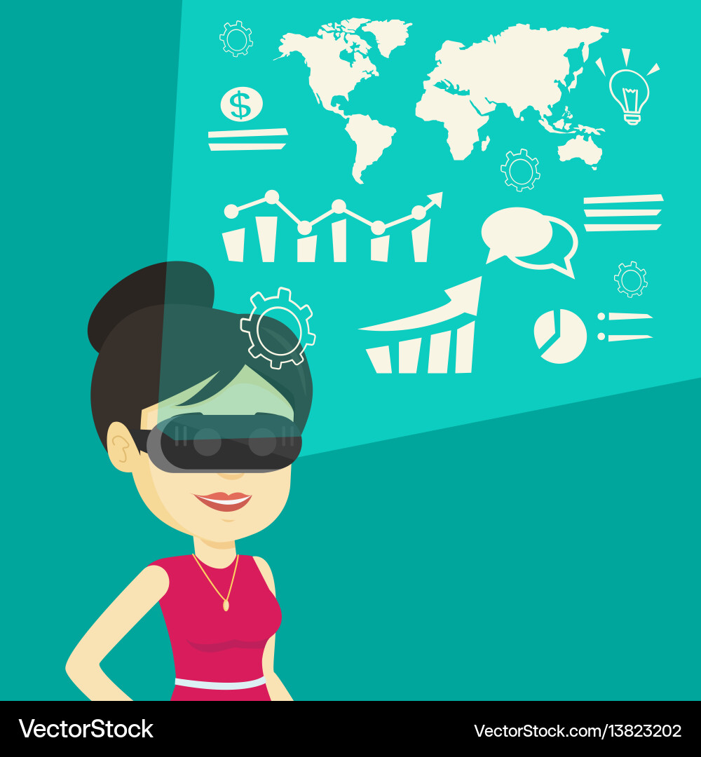 Businesswoman in vr headset analyzing virtual data