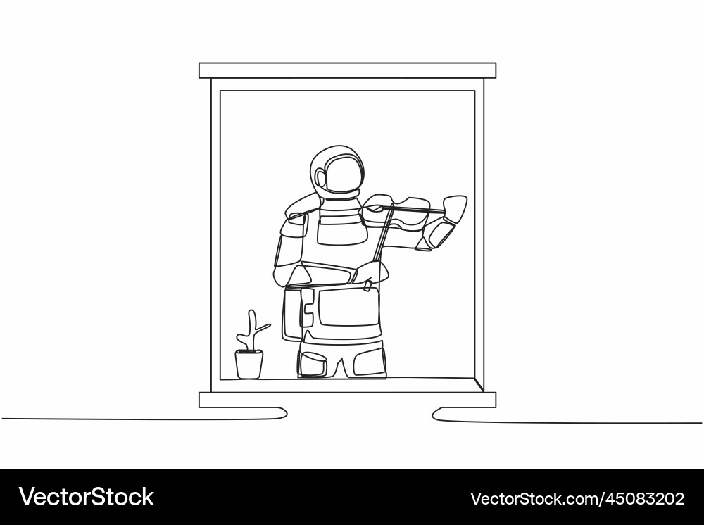 Single continuous line drawing young astronaut Vector Image