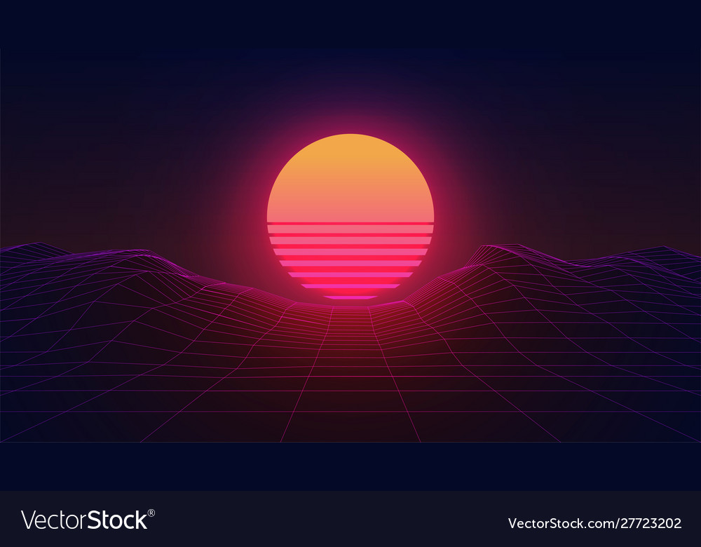 Synthwave sun dark 80s background