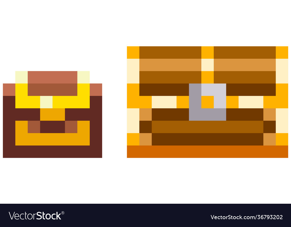 Wooden closed chest for pixel-game design pixel Vector Image