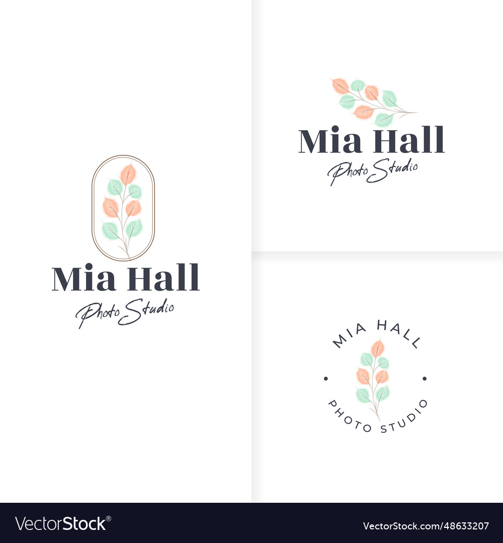 Beautiful hand drawn botanical leaves logo