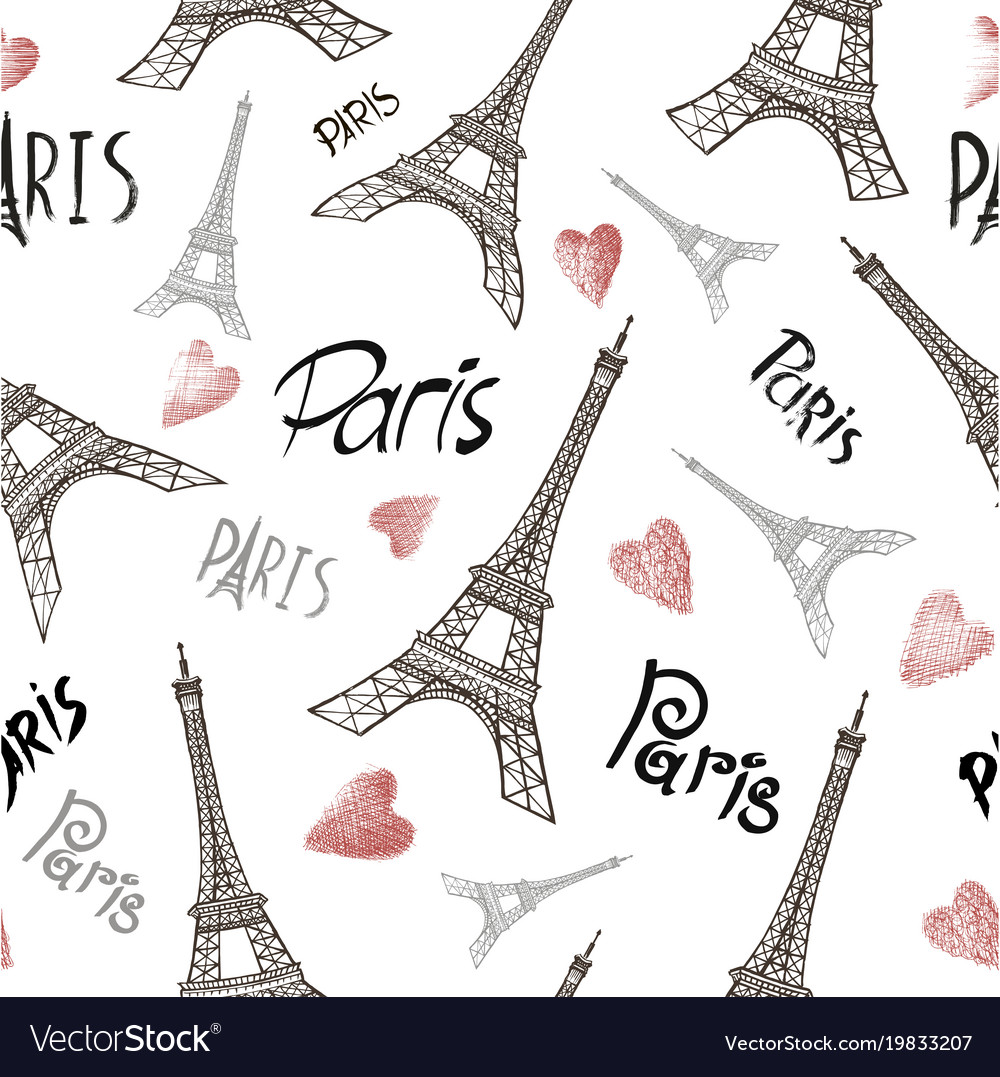 Seamless background with symbols of paris Vector Image