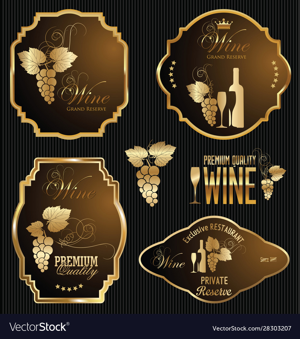 Wine gold and brown labels collection Royalty Free Vector