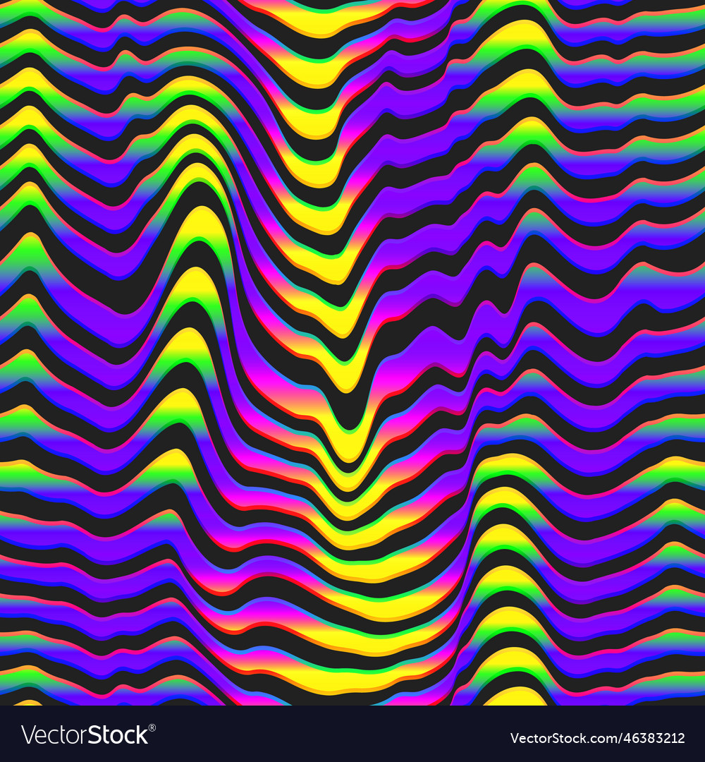 Black and rainbow wavy lines seamless pattern Vector Image