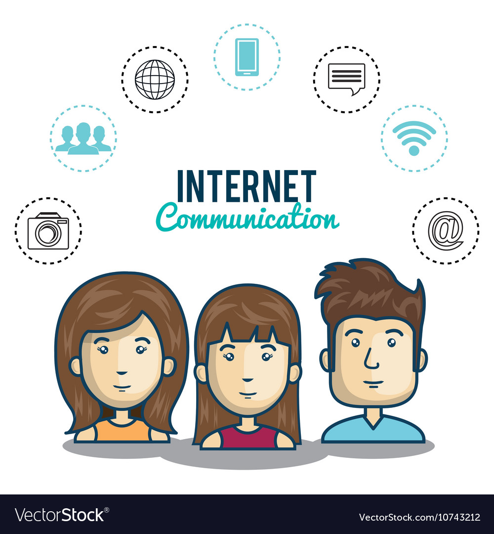 Cartoon persons internet communication media Vector Image Cartoon persons internet communication media Vector Image