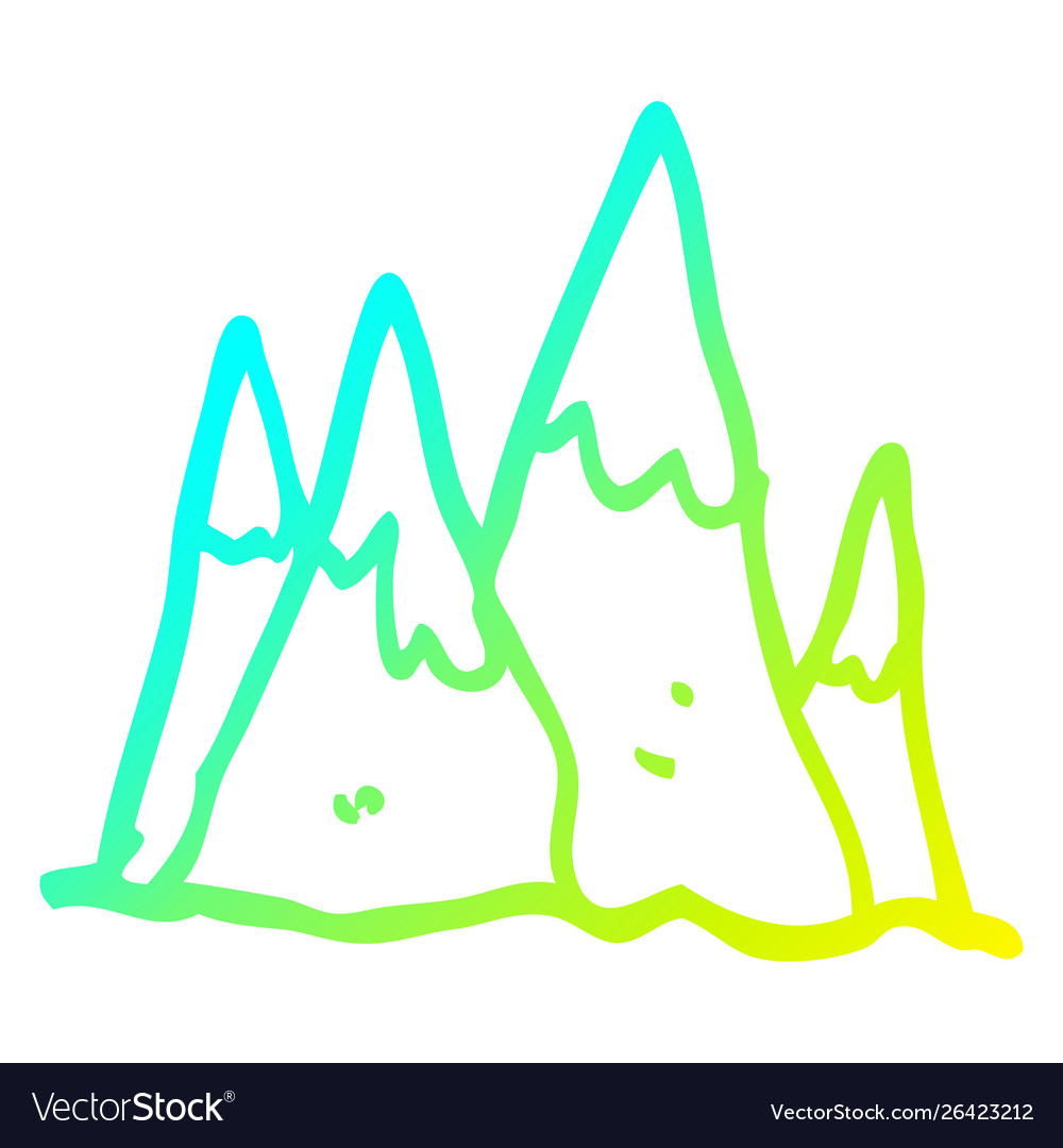 Cold gradient line drawing cartoon mountain range Vector Image