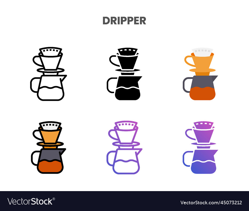 Dripper icons set with different styles Royalty Free Vector