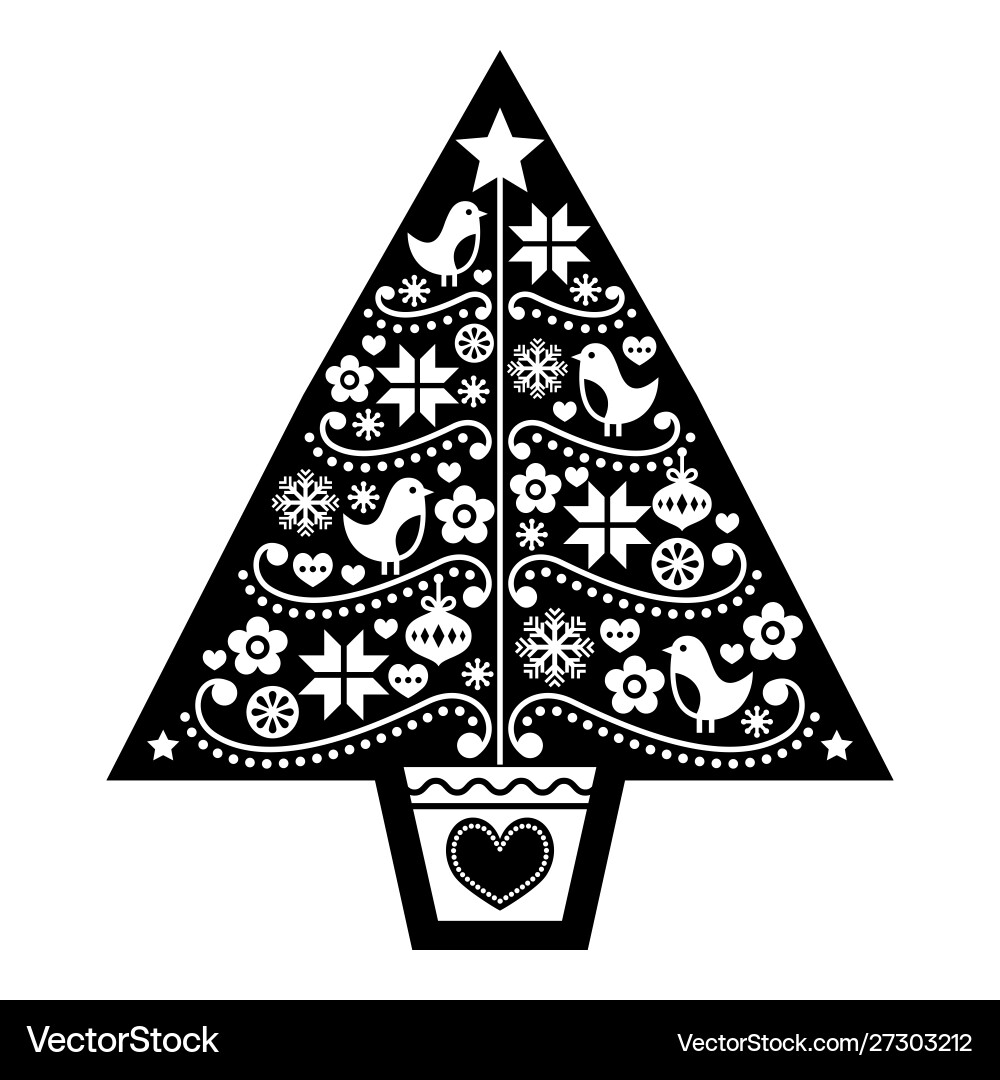 Folkchristmastreecard2black Royalty Free Vector Image