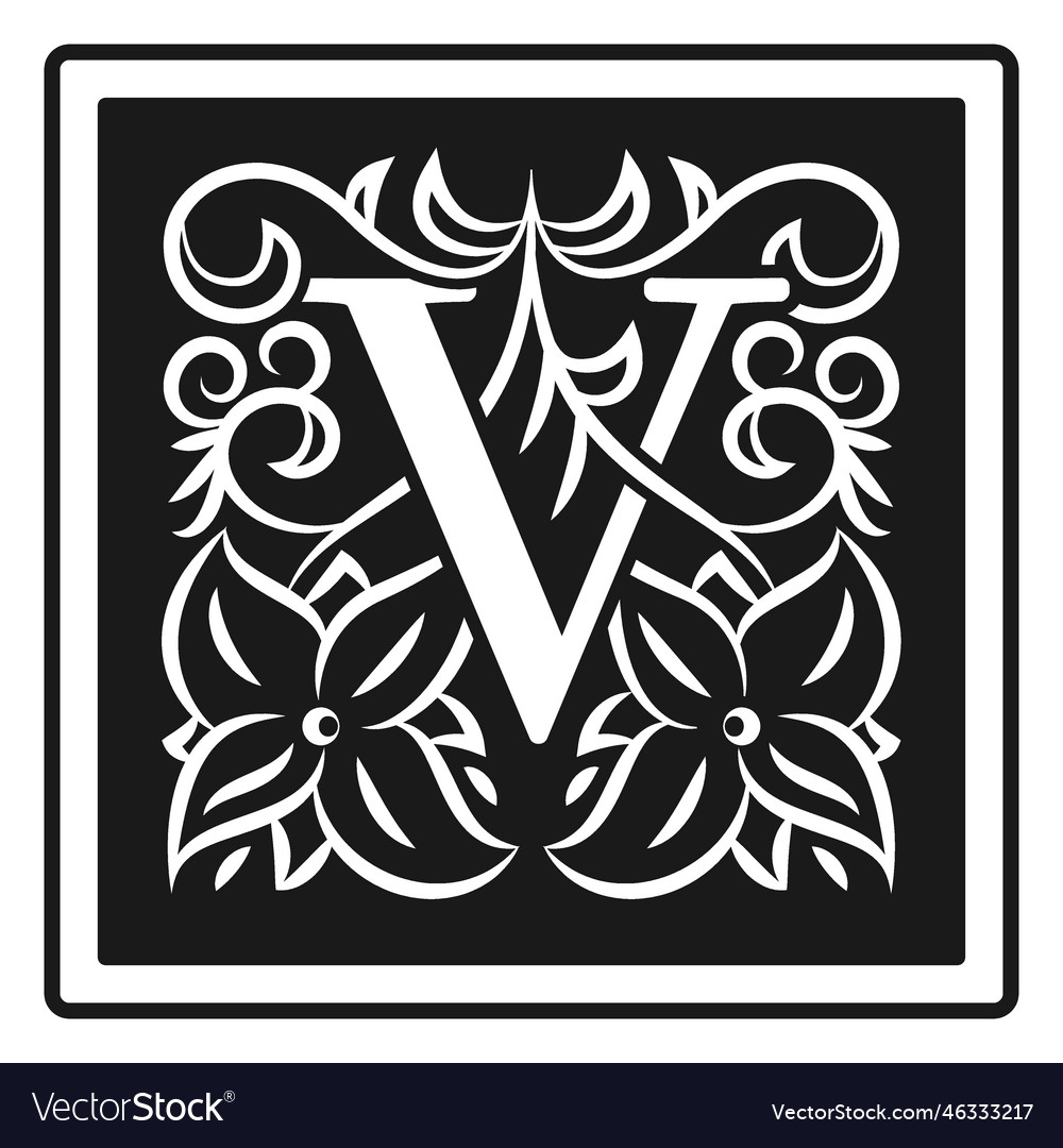 Art nouveau v letter Royalty Free Vector Image