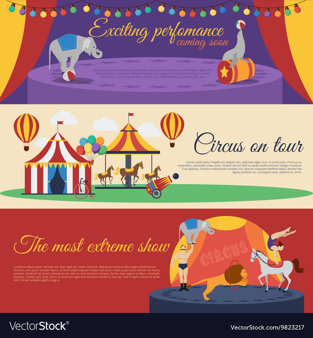 Circus announcements horizontal banners set Vector Image