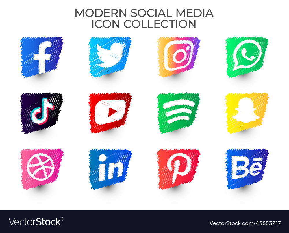 Modern social media scribble icon set collection Vector Image