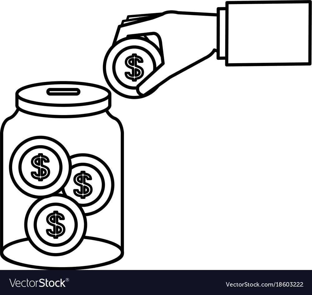 hand-saver-with-glass-jar-and-coins-money-vector-image