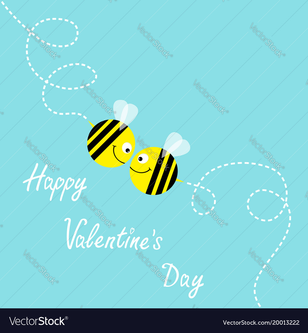 Happy valentines day flying bee kissing couple