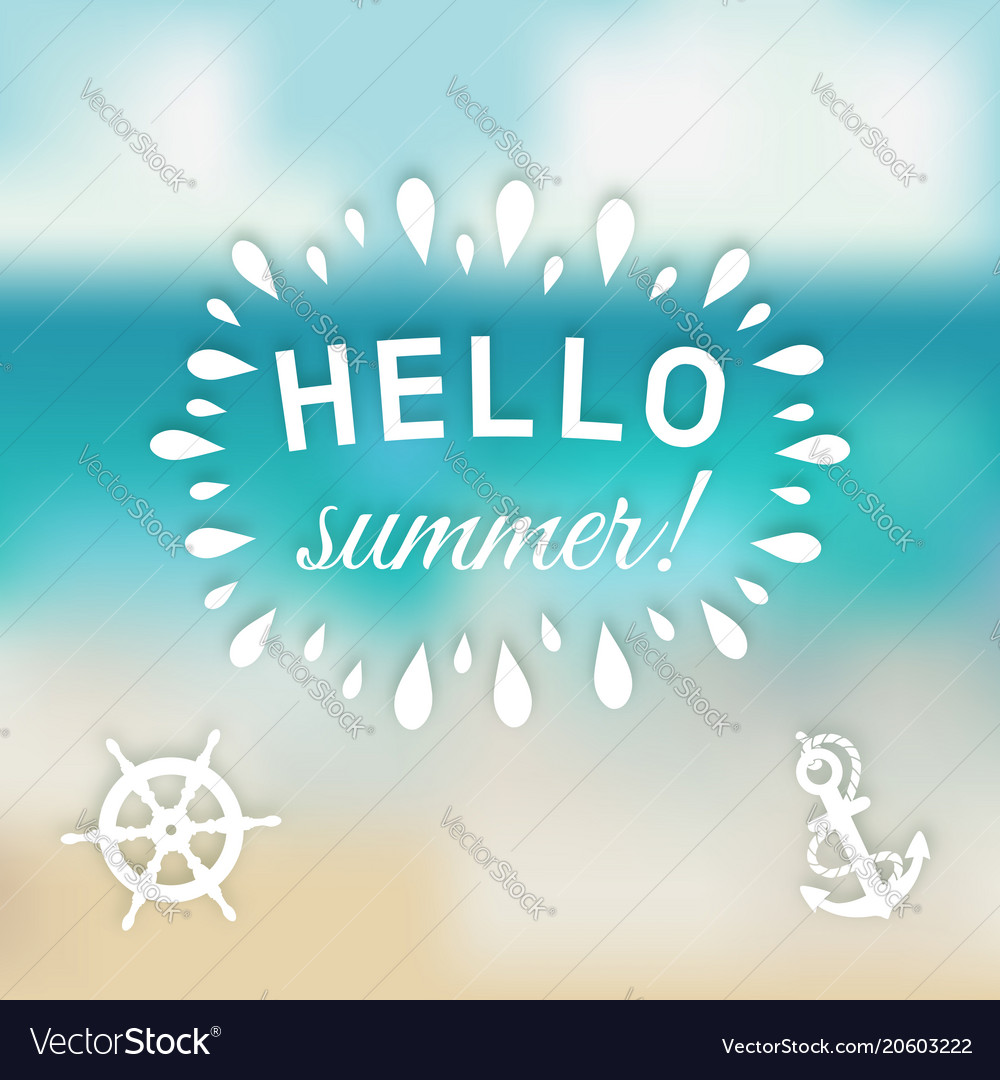 Hello summer card with marine symbols