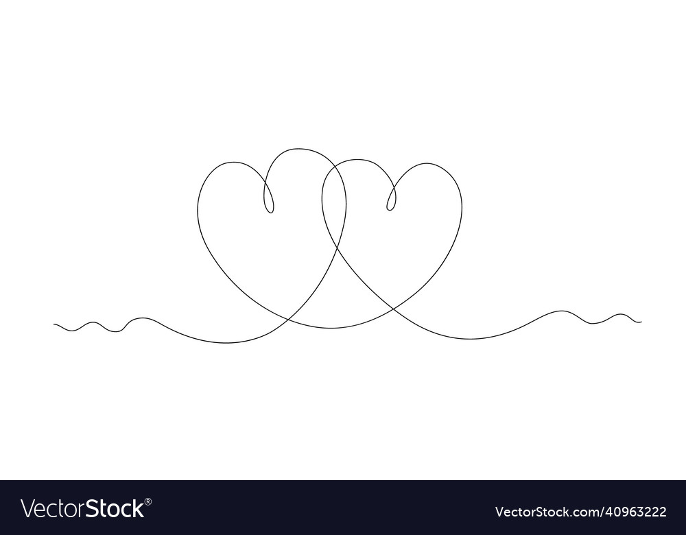 Two hearts in one line vector image Two hearts in one line