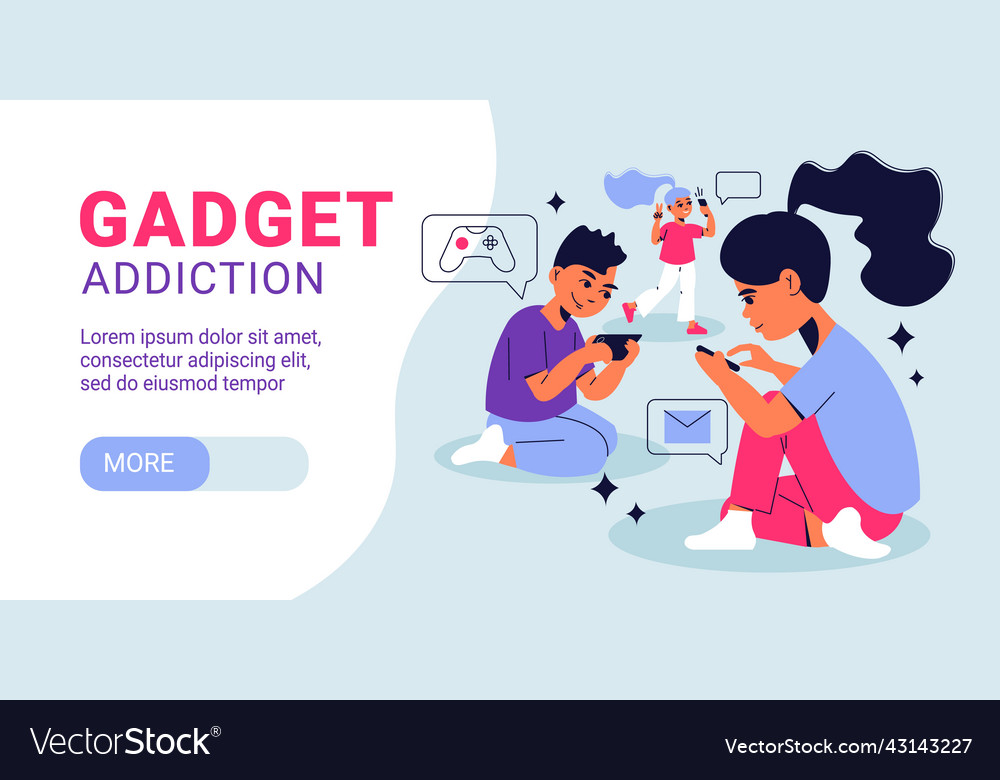 Children Gadget Addiction Horizontal Banner Vector Image