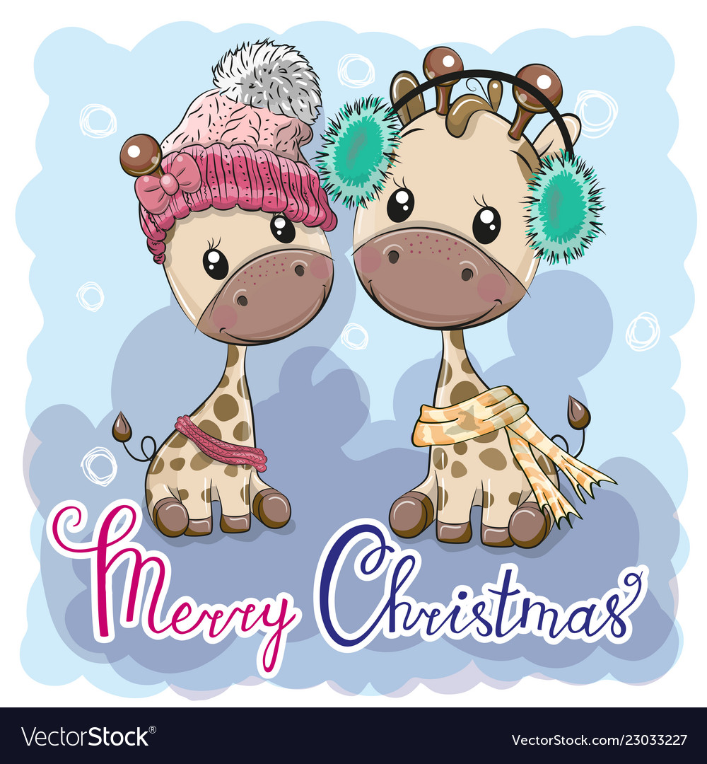 cute winter giraffes boy and girl royalty free vector image