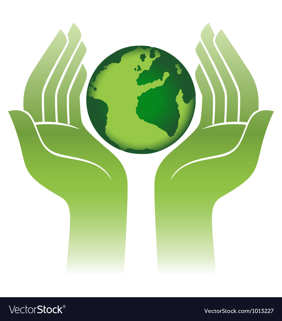 Earth protected by hands abstract sign Royalty Free Vector