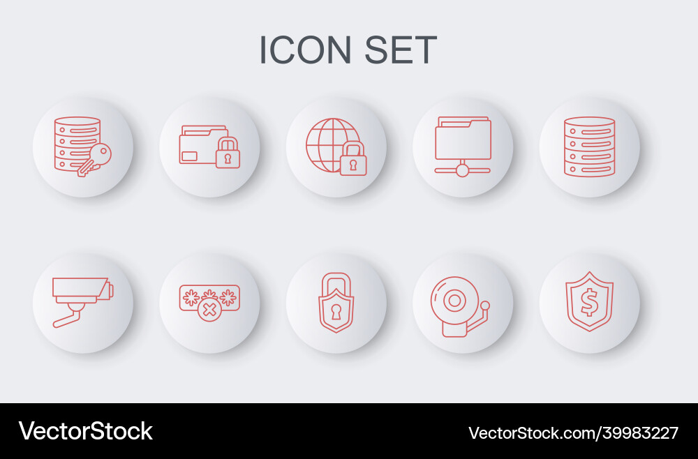 Set line shield with dollar security camera Vector Image