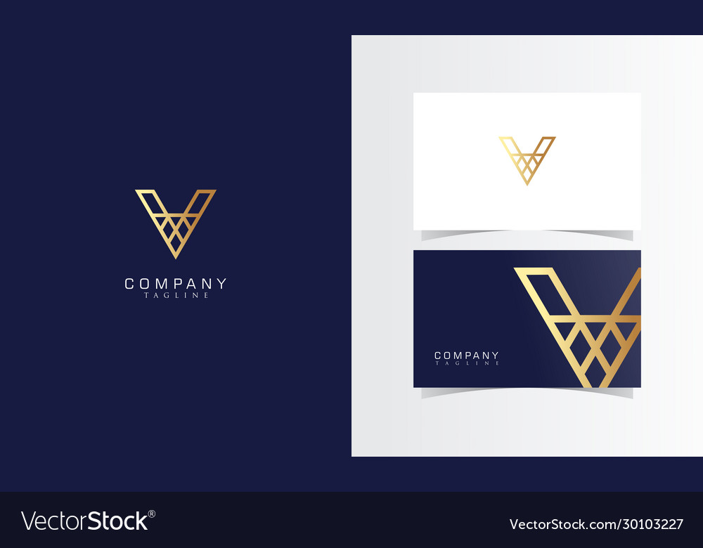 V line luxury logotype with business card Vector Image