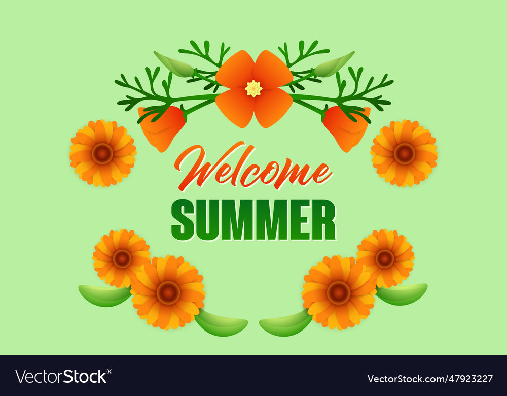 Welcome summer lettering with orange flowers Vector Image