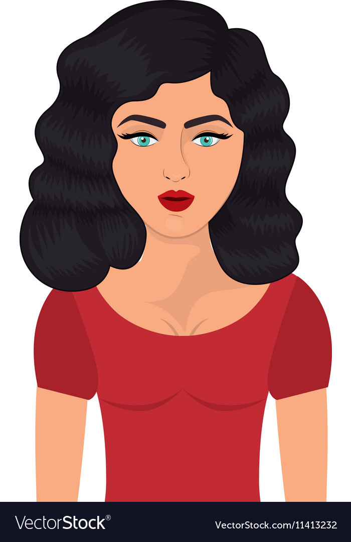 Half Body Woman With Black Wavy Hair Royalty Free Vector