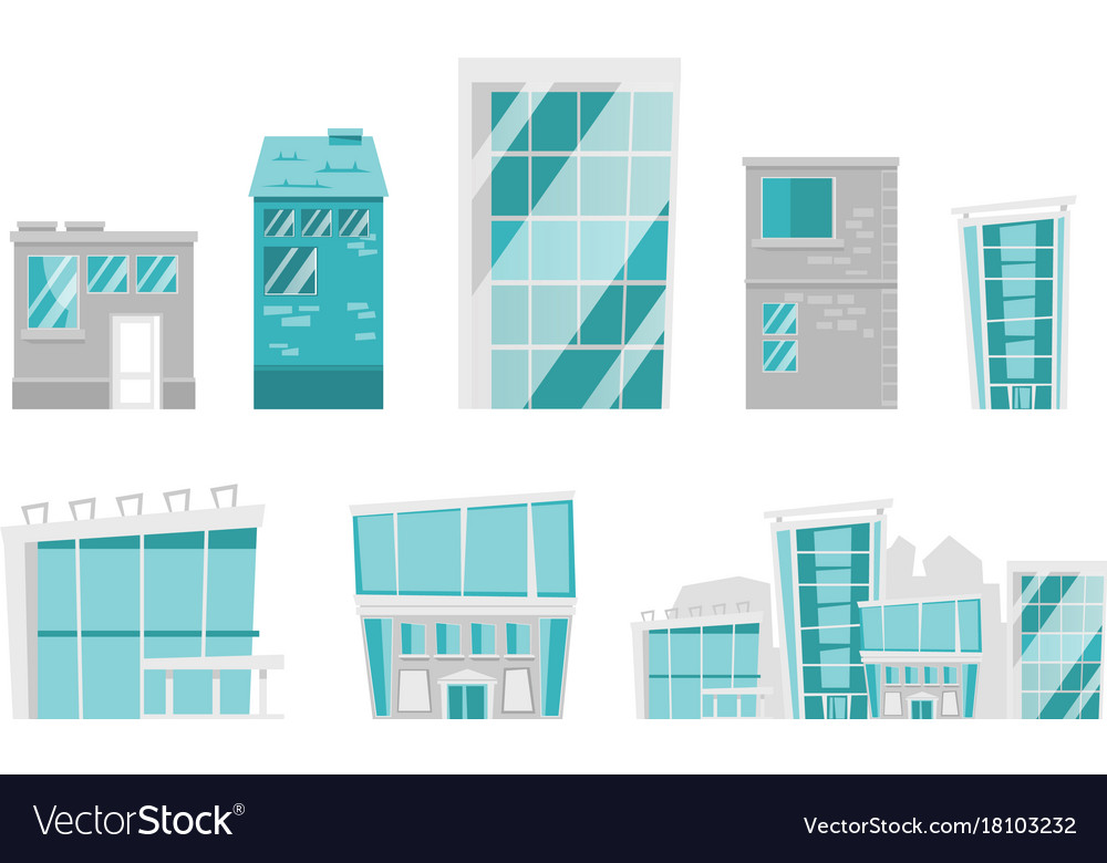 Modern buildings cartoon set Royalty Free Vector Image