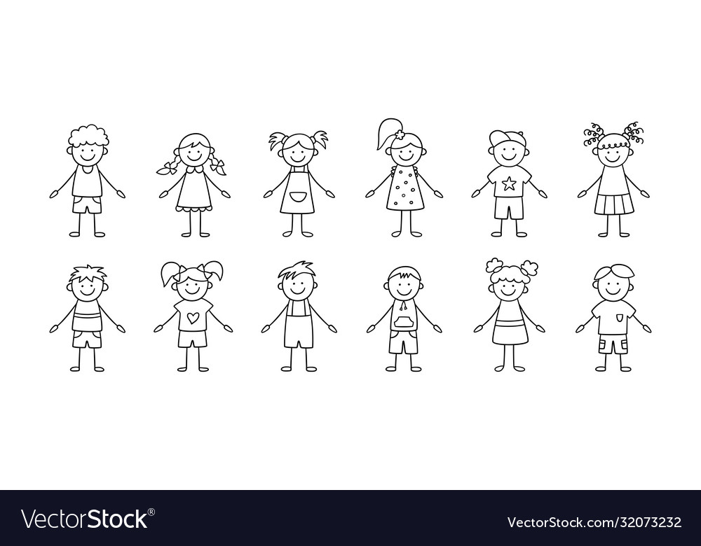 Set funny children happy cute doodle kids Vector Image