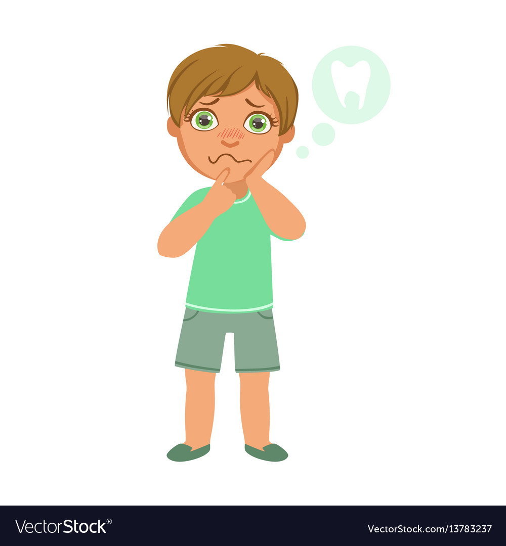 Boy and tooth painsick kid feeling unwell because Vector Image