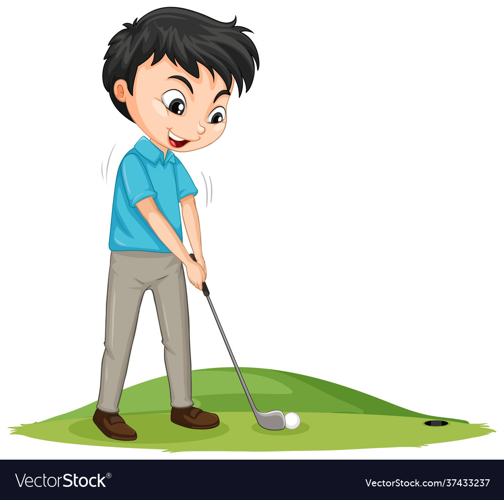 Cartoon character a boy playing golf on white Vector Image