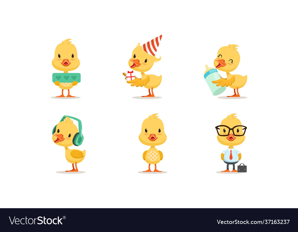 Cute chicken character different activities set