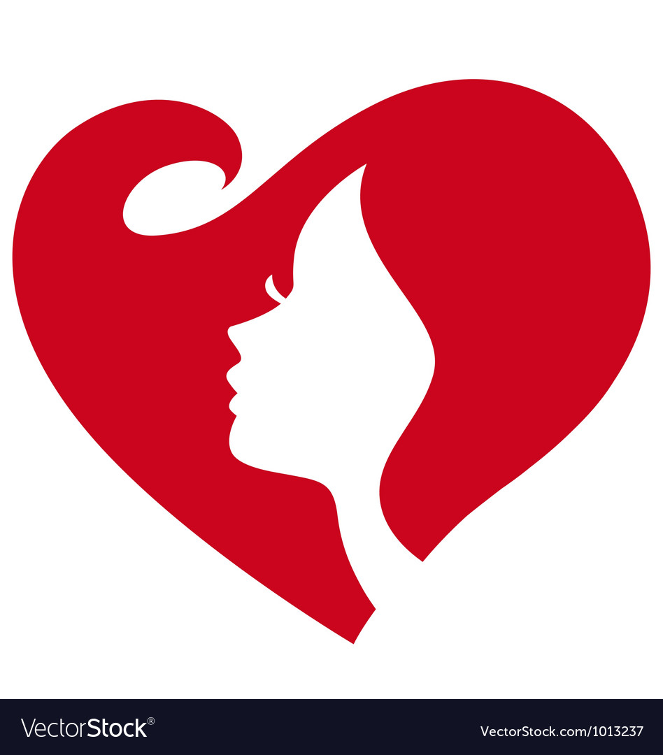 Female silhouette red heart Royalty Free Vector Image