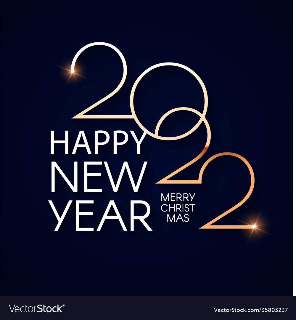 Happy new 2022 year elegant gold text with light Vector Image