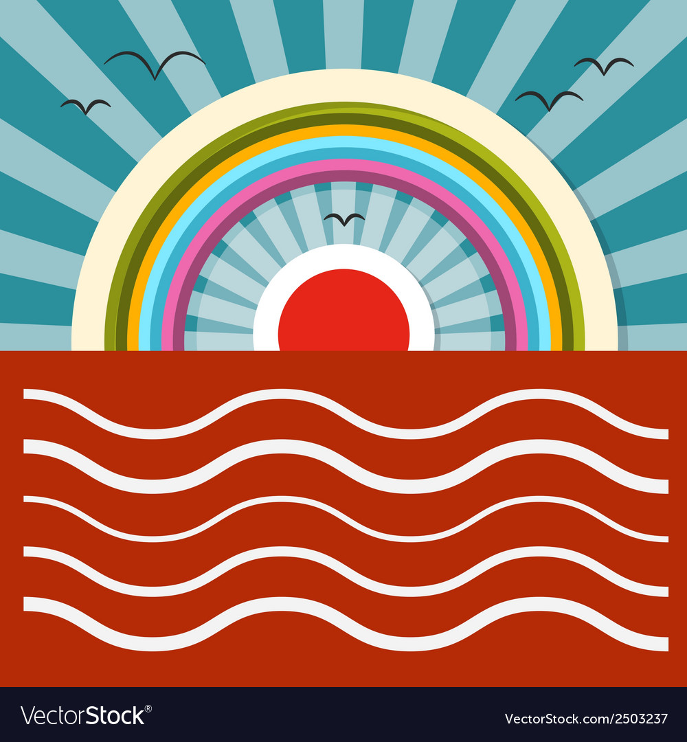 Ocean sunset - sunrise with rainbow Royalty Free Vector