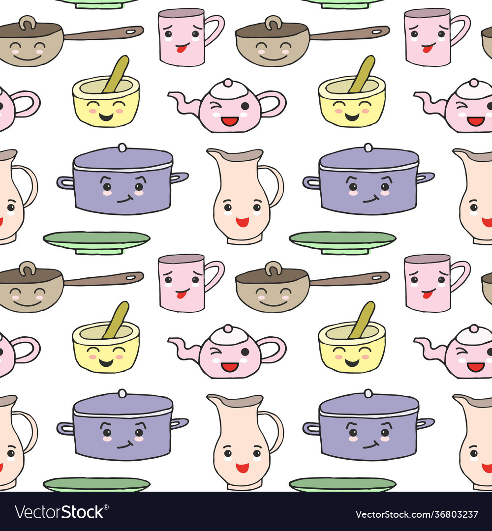 Seamless pattern with cartoon kitchen tools