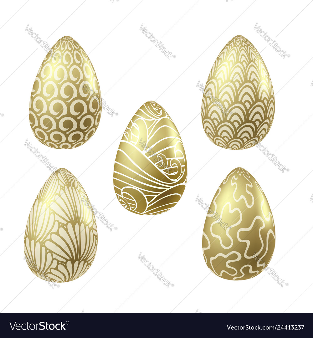 Set of gold easter realistic eggs