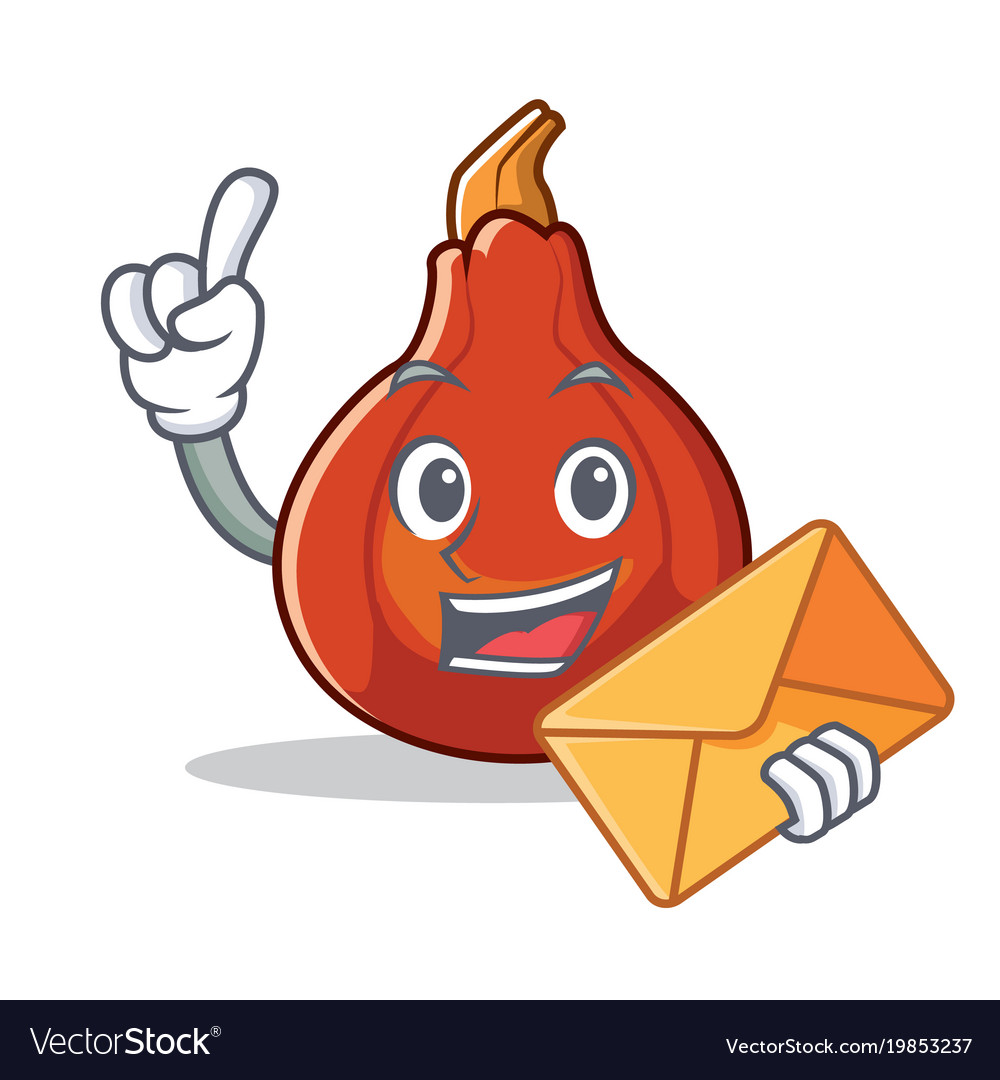 With envelope red kuri squash character cartoon