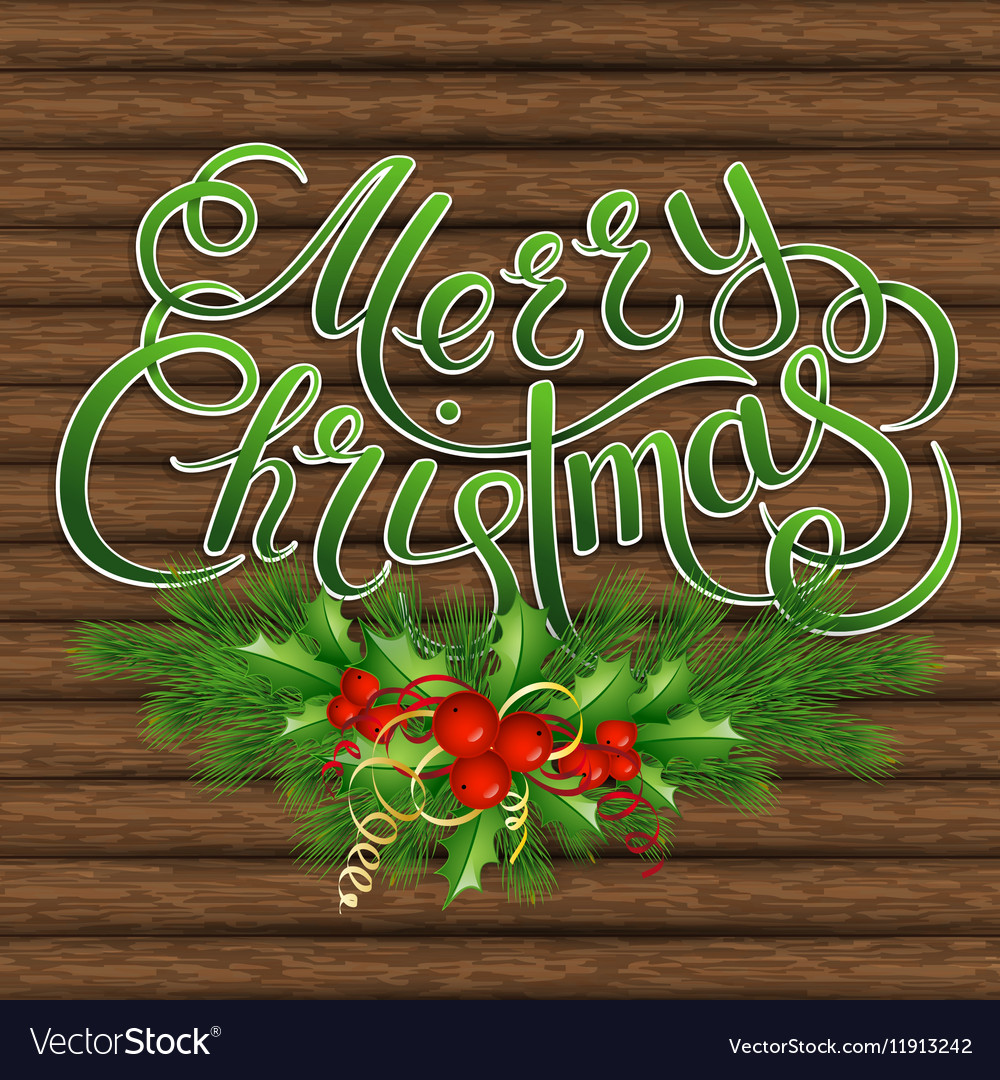 Christmas tree holly and decorative elements Vector Image