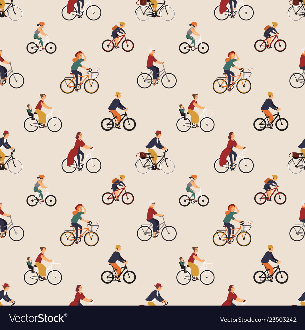 Seamless pattern with old and young people riding