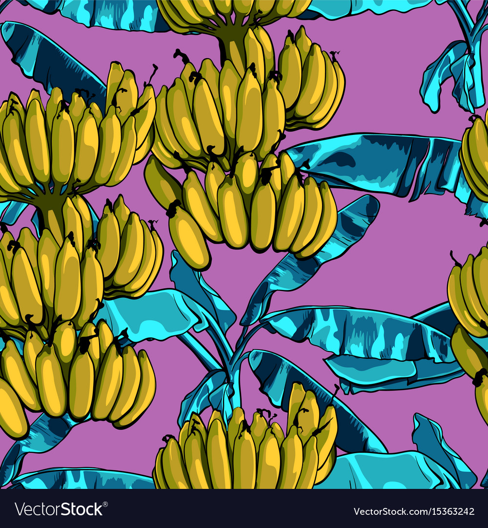 Seamless tropical pattern with banana leaves