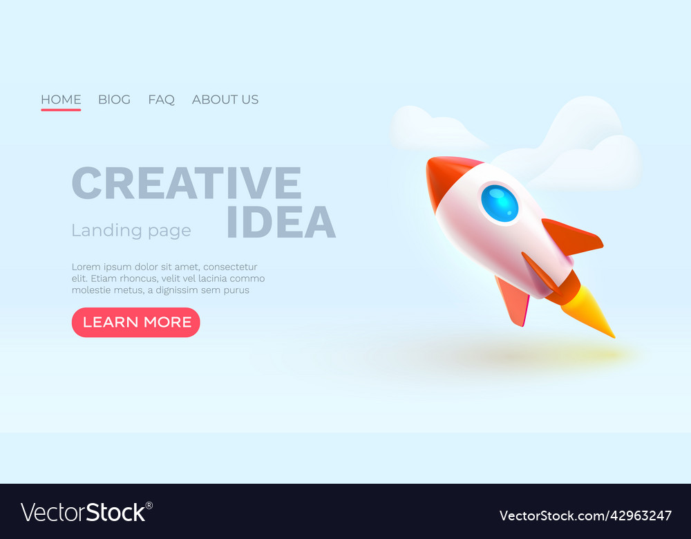 Creative idea landing page rocket space banner