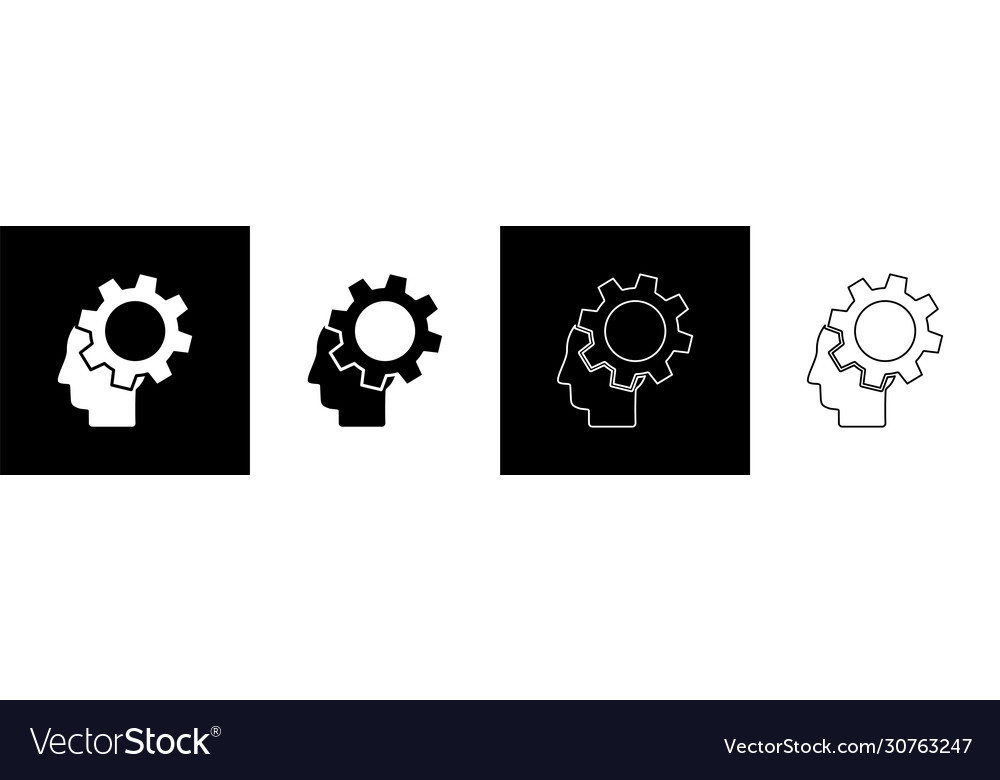 Set human head with gear inside icon isolated