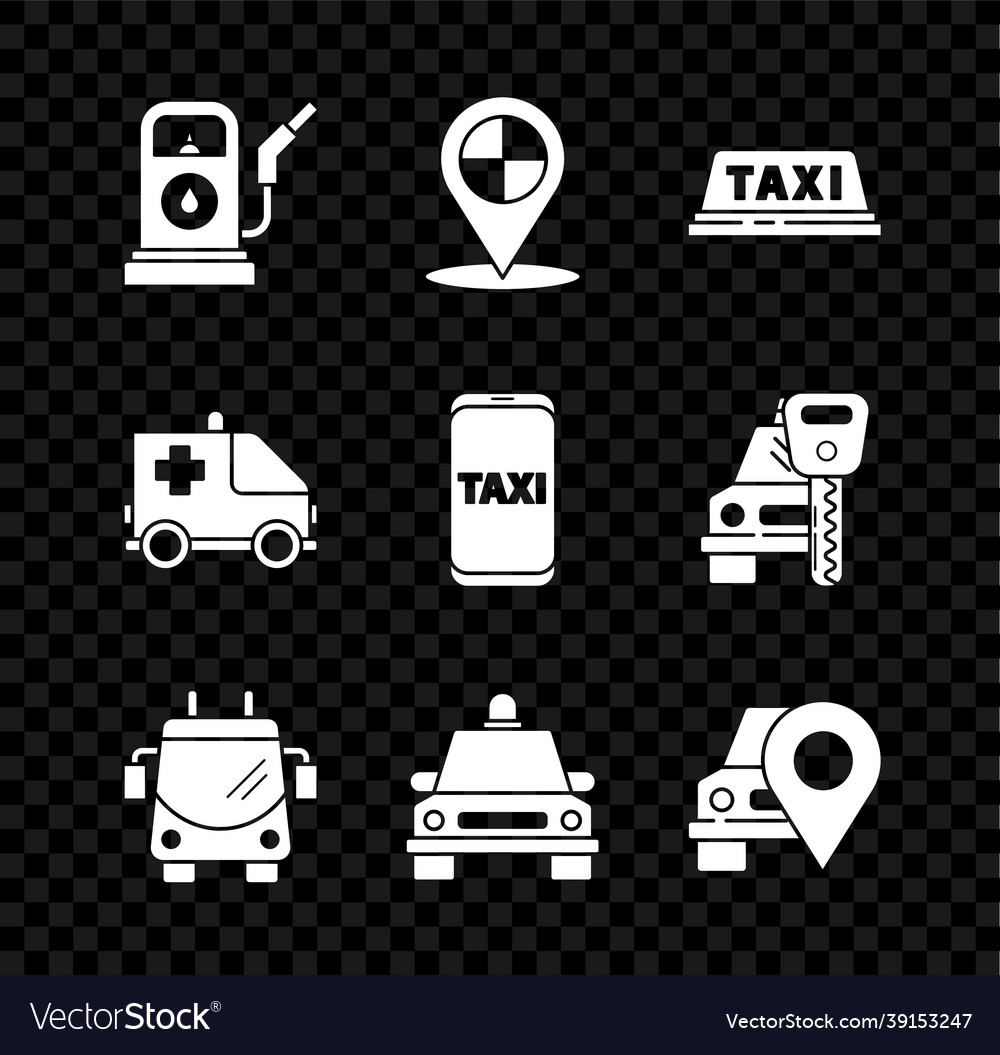 Set petrol or gas station map pointer with taxi Vector Image