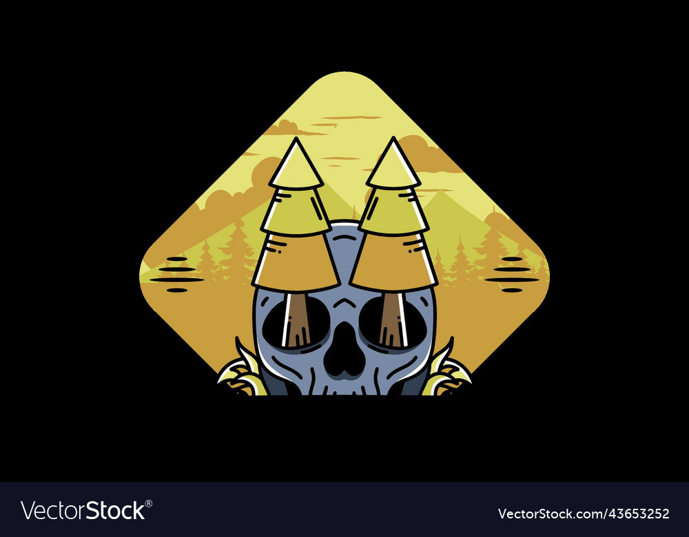 Pine trees stuck in skull design Royalty Free Vector Image