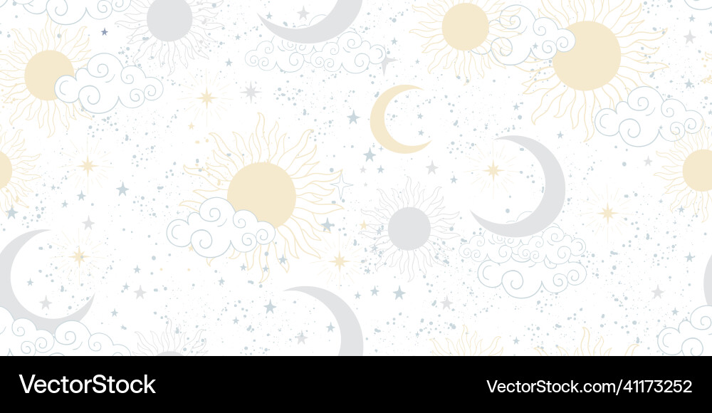 Seamless gentle celestial pattern with sun Vector Image
