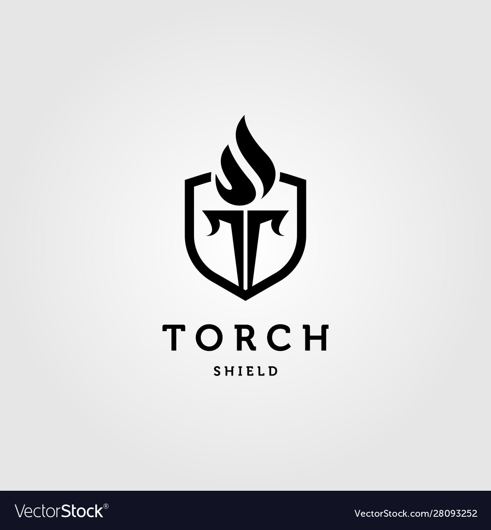 Shield and torch letter t symbol logo design vector image Shield and torch letter t symbol logo design