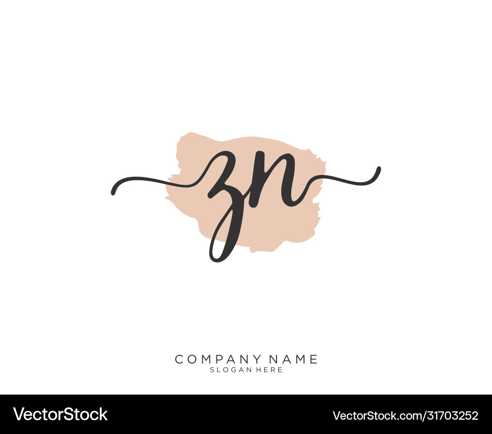 Zn initial handwriting logo design Royalty Free Vector Image