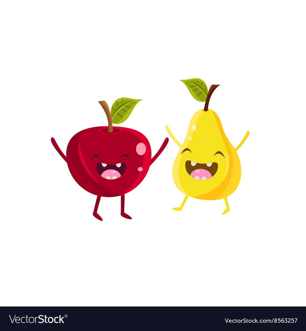 Apple and pear cartoon friends