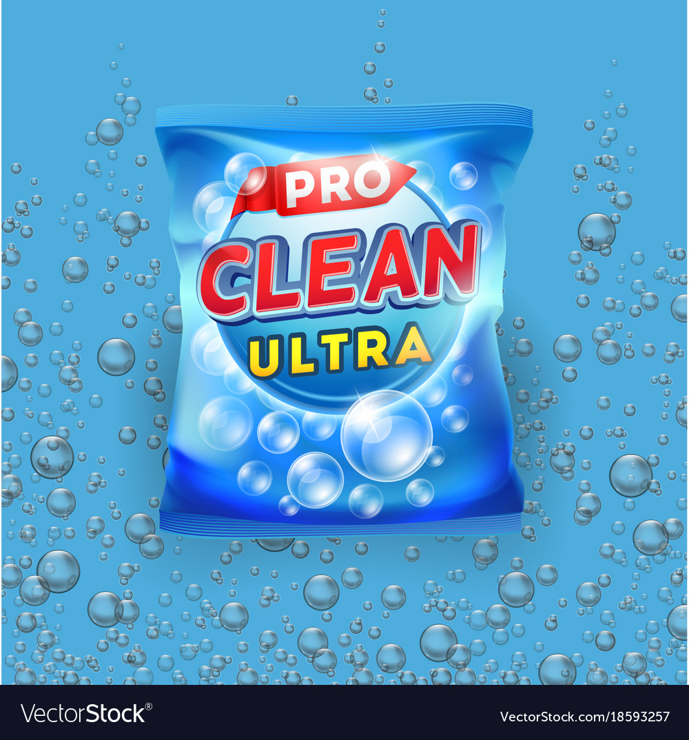 Detergent design on bag package template Vector Image
